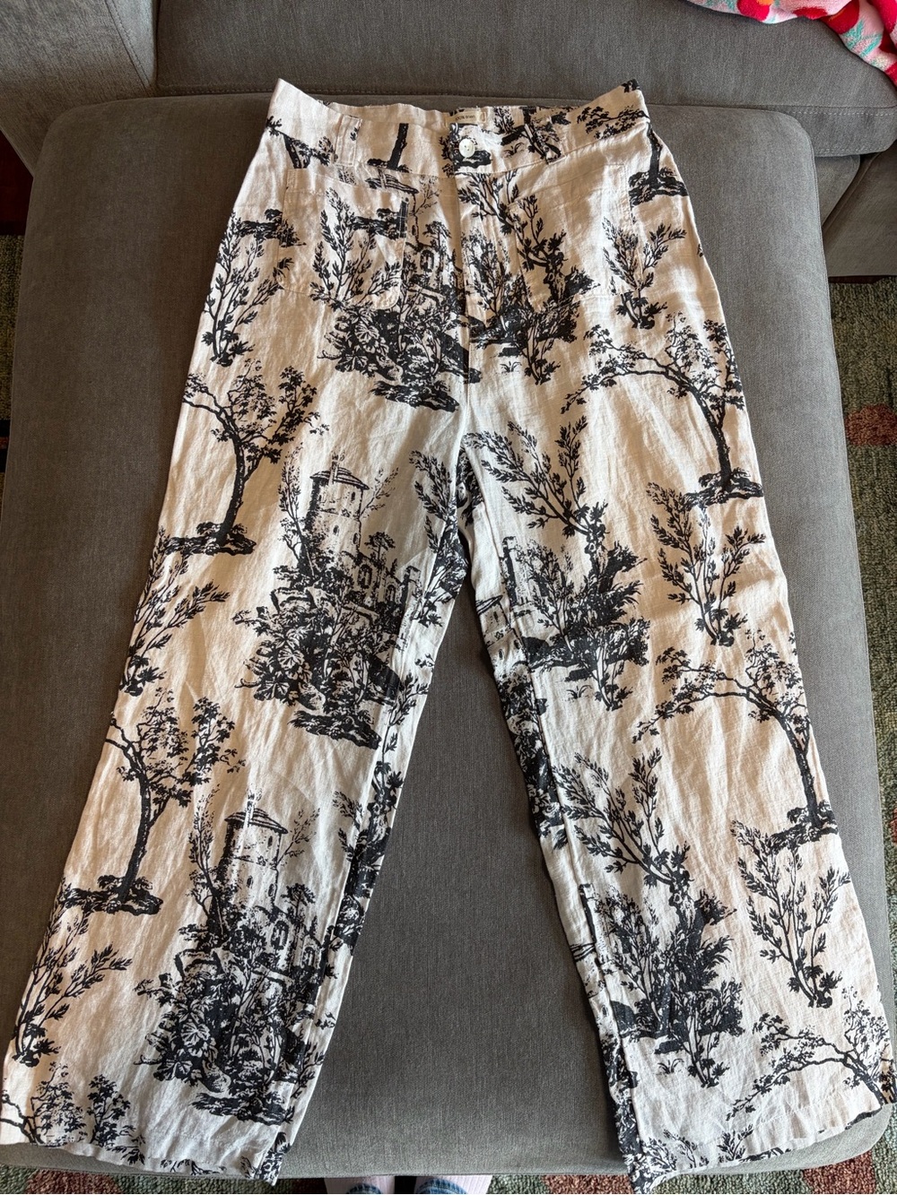 Classic Toile-Print Pants in Black on White